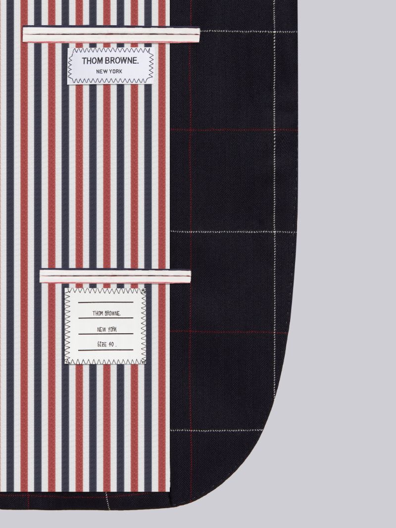 Navy Herringbone Windowpane Wool Suiting Stripe Grosgrain Armband High Armhole Sport Coat