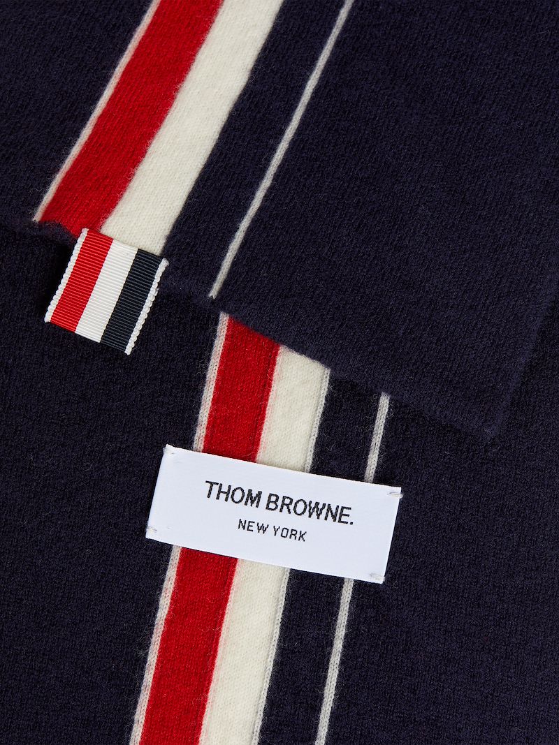 Navy Jersey Stitch Superfine Merino Wool Intarsia Stripe Scarf