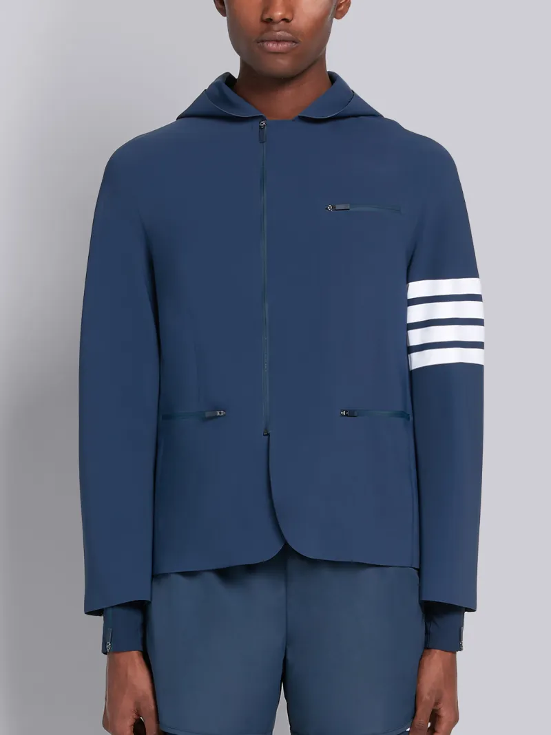 Navy Lightweight Tech Hooded Zip-up 4-Bar Jacket | Thom Browne