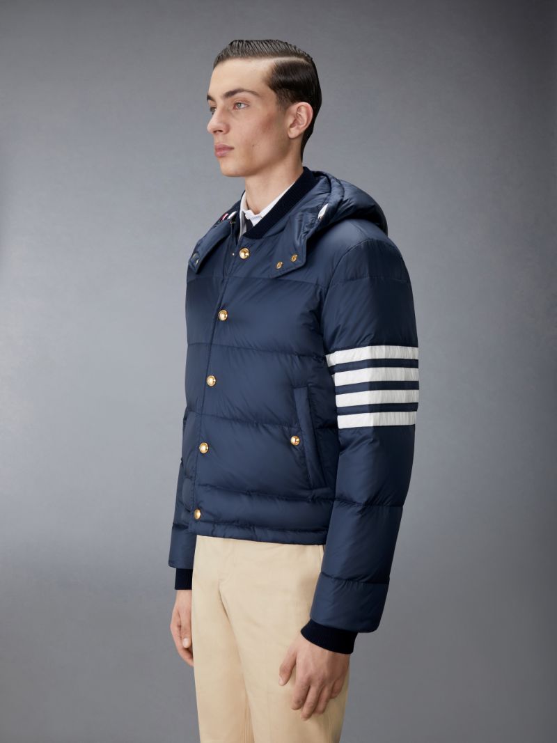 Navy Matte Nylon 4 Bar Down Bomber Jacket Thom Browne