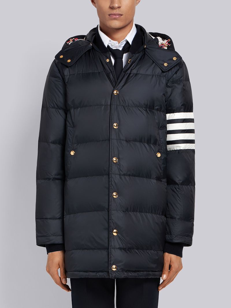 Navy Matte Nylon 4-Bar Down Coat