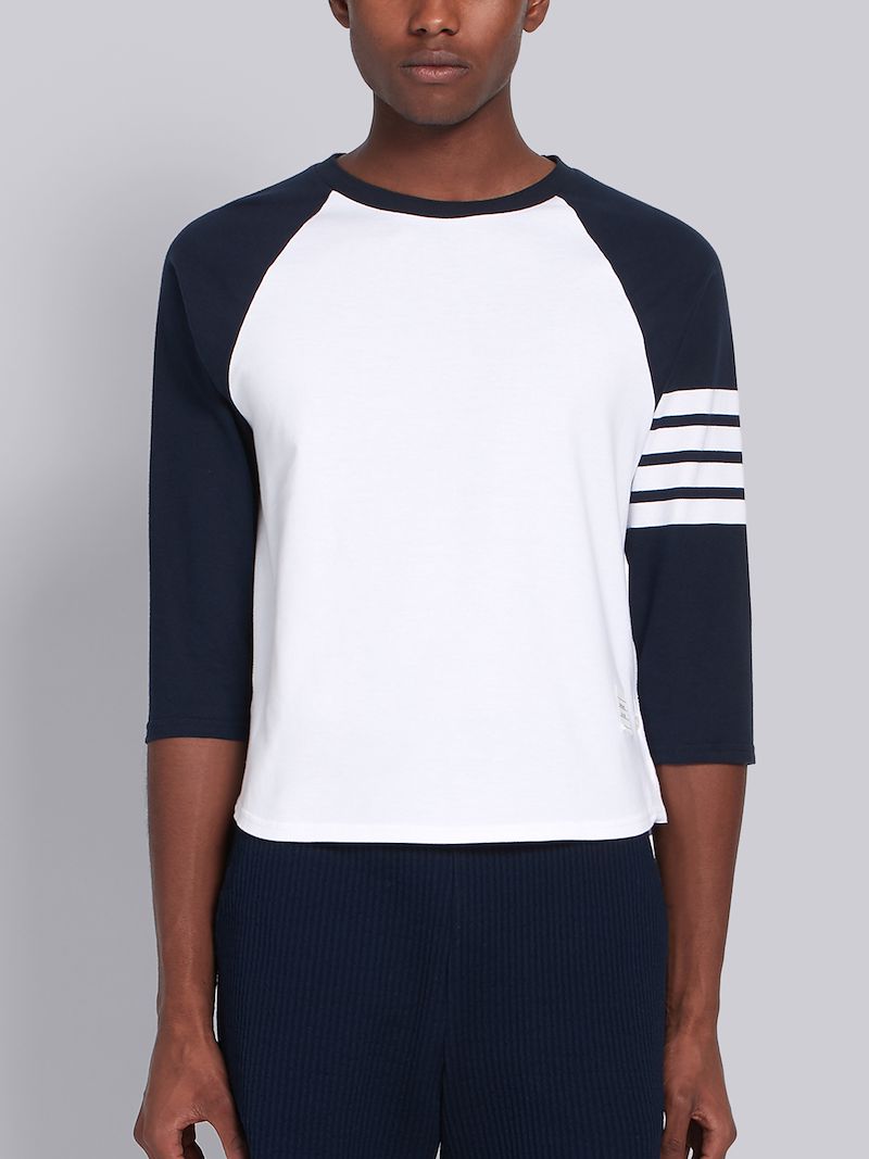 Navy Medium Weight Jersey 3/4 Sleeve 4Bar Baseball Tee Thom Browne