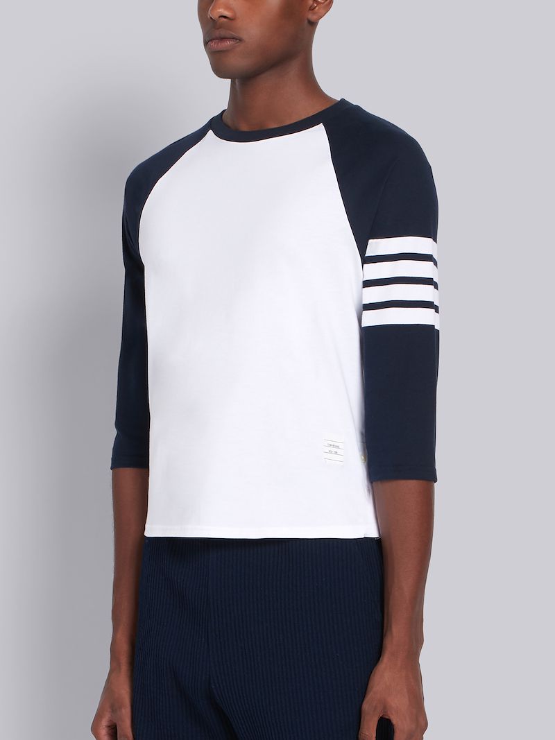 Navy Medium Weight Jersey 3/4 Sleeve 4Bar Baseball Tee Thom Browne