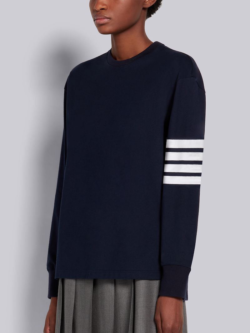 Navy Medium Weight Jersey Engineered 4-Bar Oversized Long-sleeved Tee