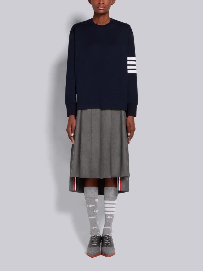 Navy Medium Weight Jersey Engineered 4-Bar Oversized Long-sleeved Tee