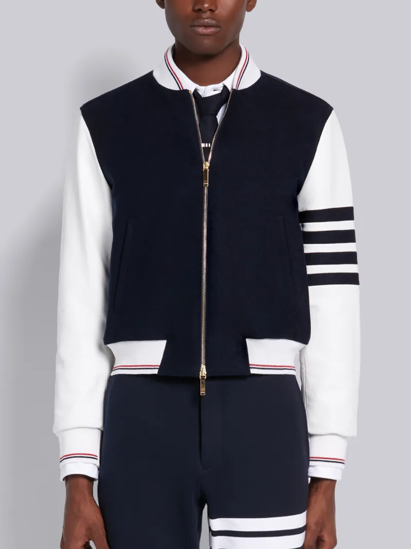 Navy Melton Blouson 4-Bar Jacket | Thom Browne