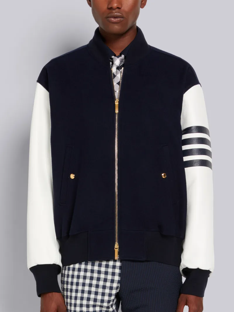 Navy Melton Wool 4-Bar Oversized Blouson Jacket | Thom Browne Official