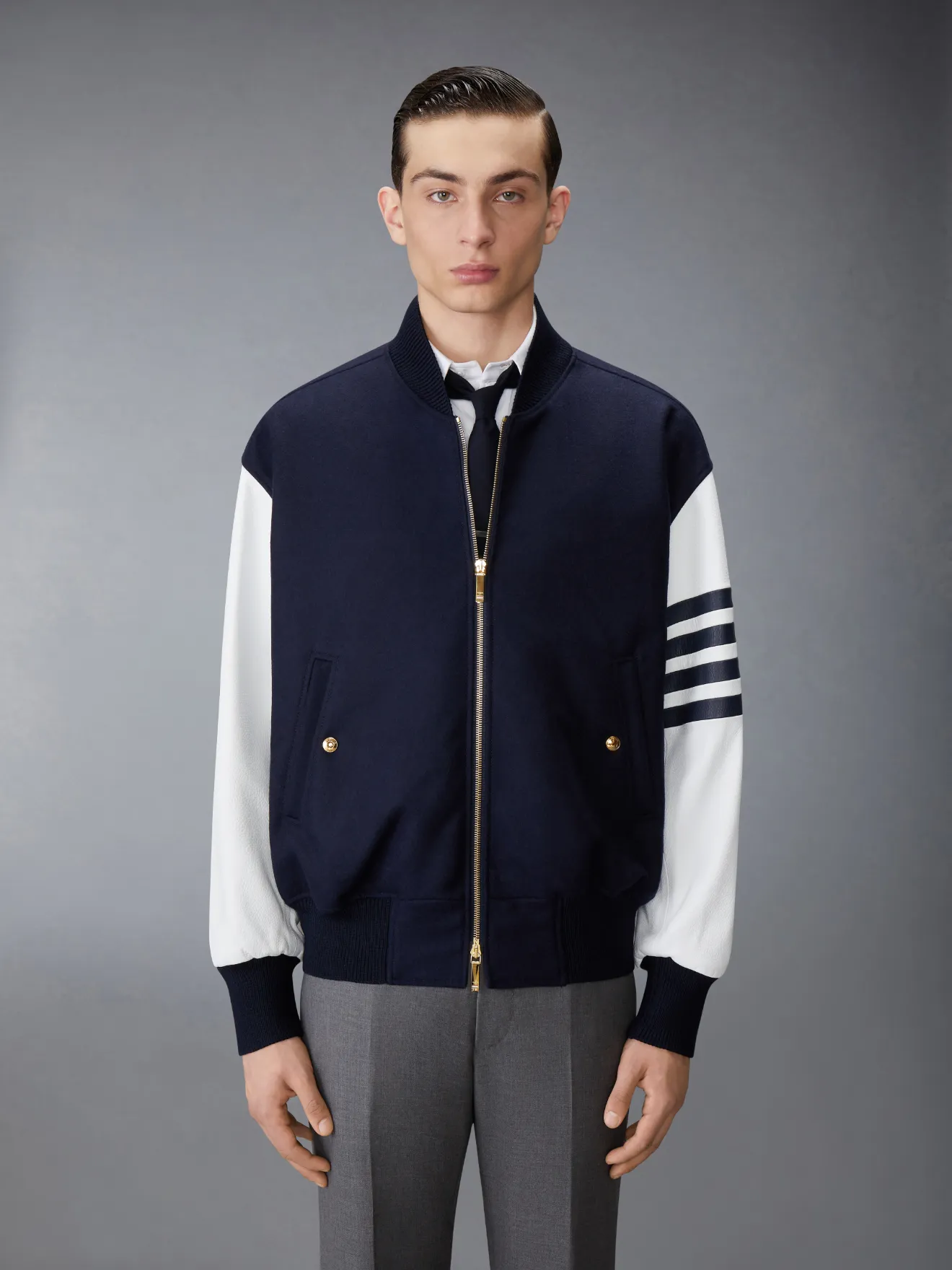 Navy Melton Wool 4 Bar Oversized Blouson Jacket Thom Browne