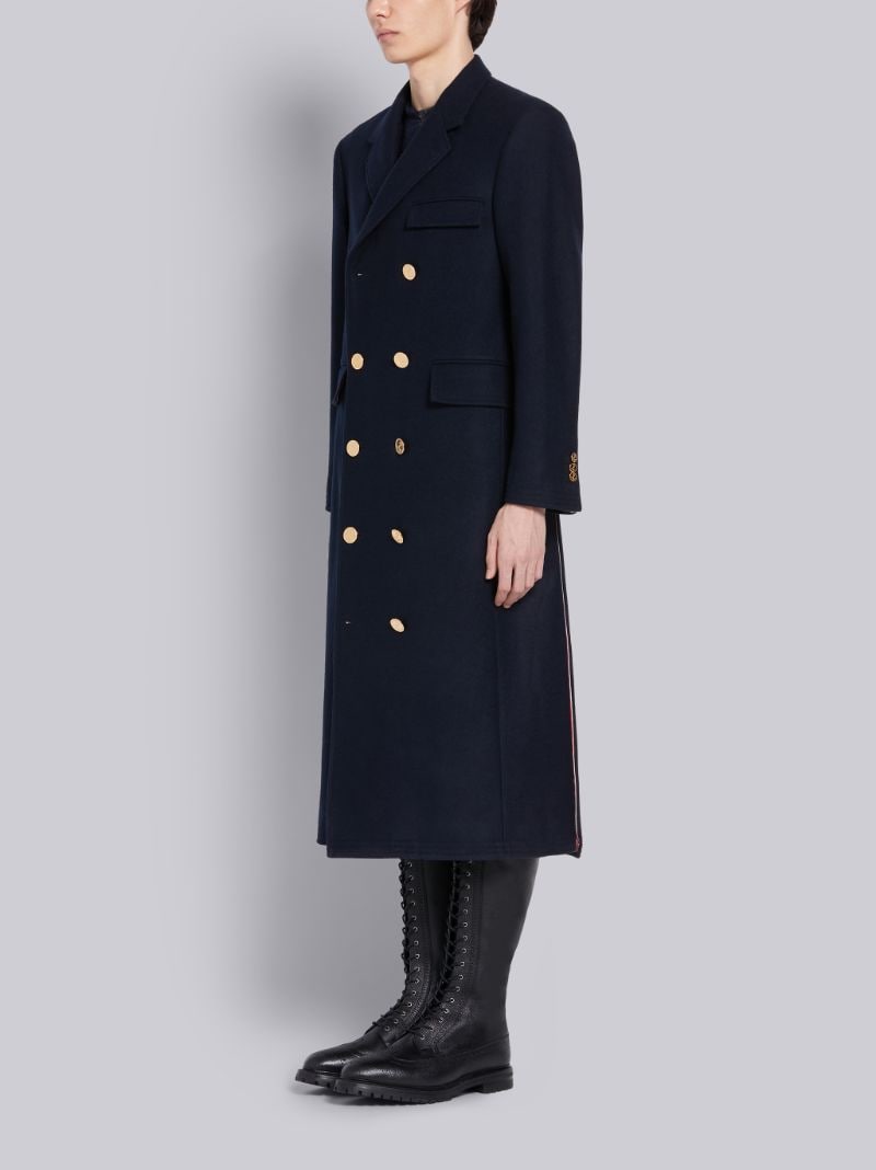 Navy Melton Wool Long Chesterfield Overcoat