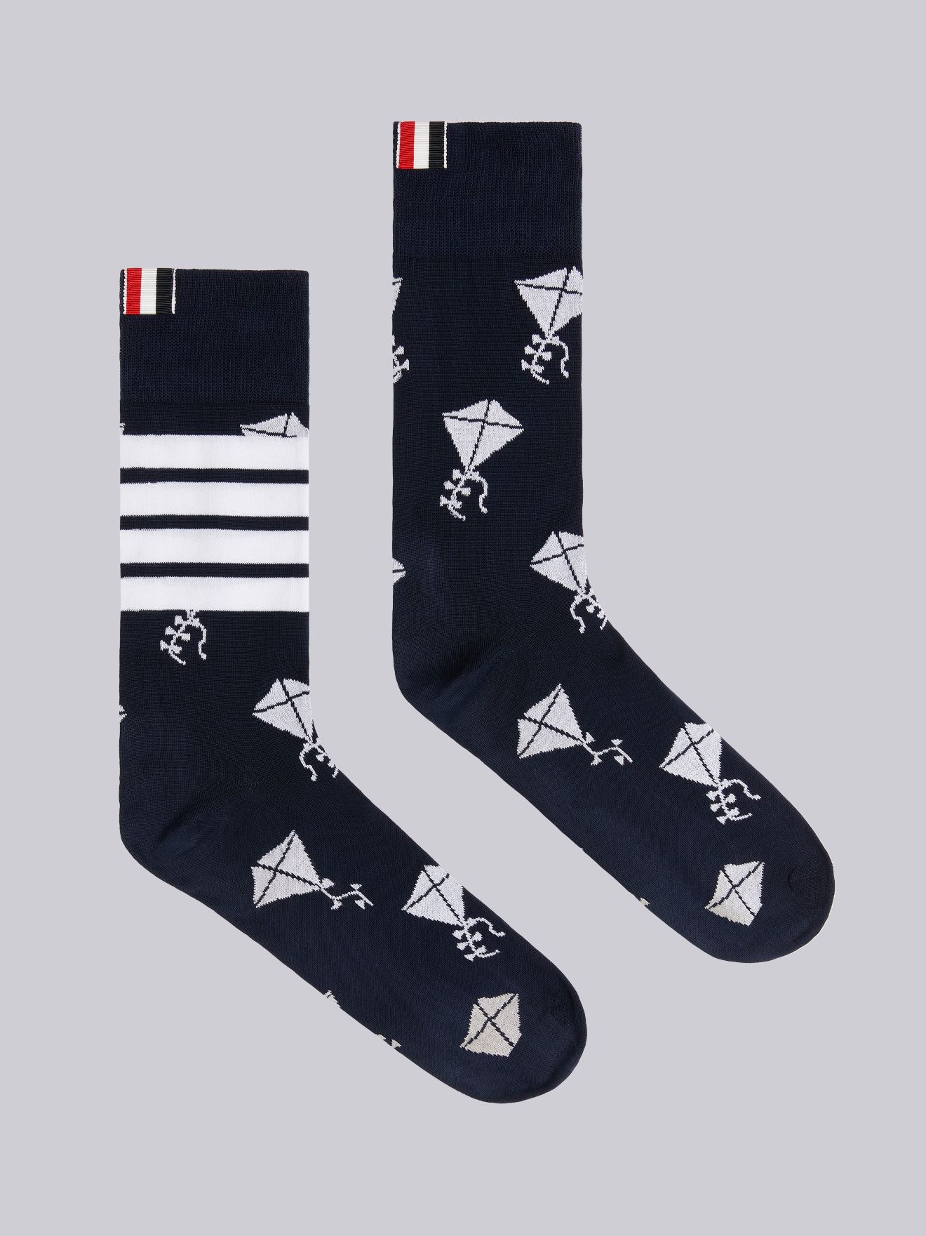 Navy Mercerized Cotton Half Drop Kite Mid Calf Socks Thom Browne Official 8987