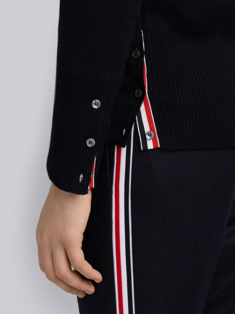 Navy Milano Stitch Fine Merino Wool 4-Bar Crew Neck Pullover