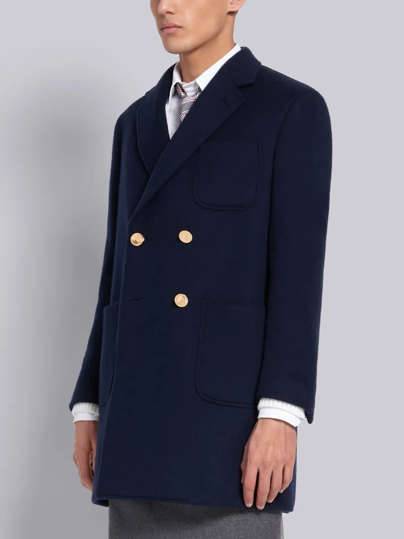 Navy Military Weight Cashmere Double Breasted Sack Overcoat