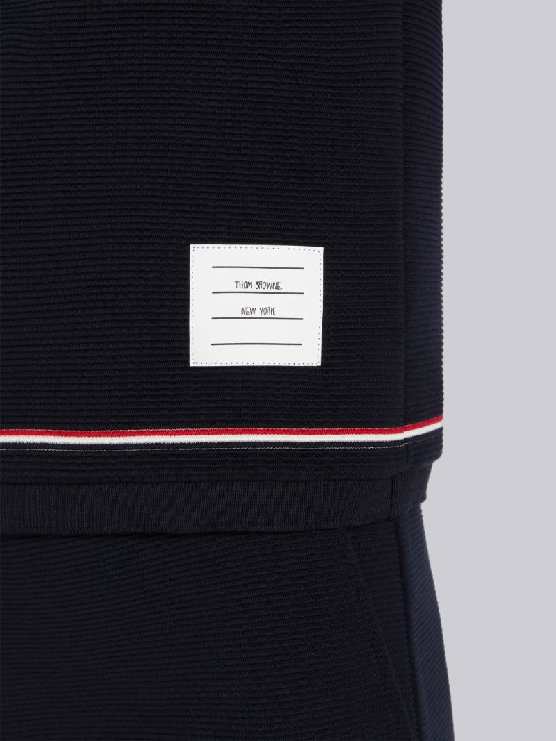 Navy Ottoman Rib Stripe Hem Short Sleeve Sweatshirt