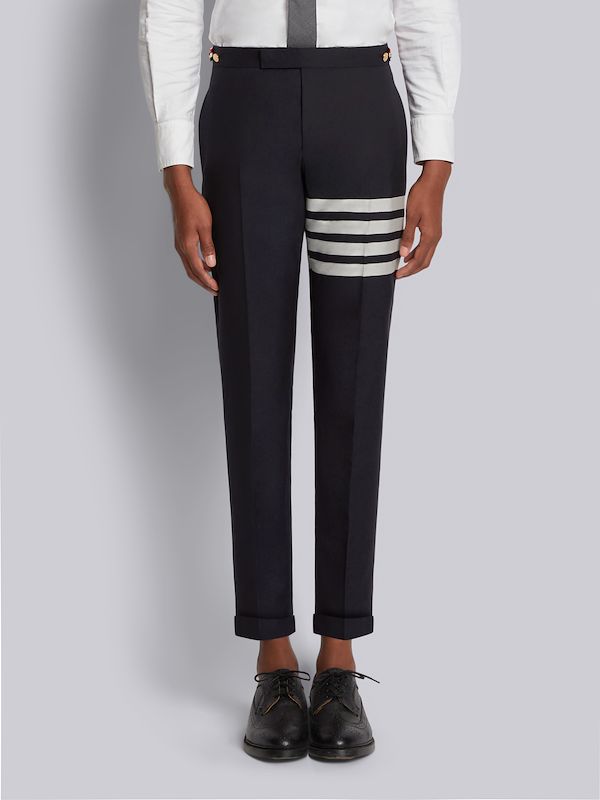 Navy Plain Weave Suiting 4-Bar Low Rise Side Tab Trouser
