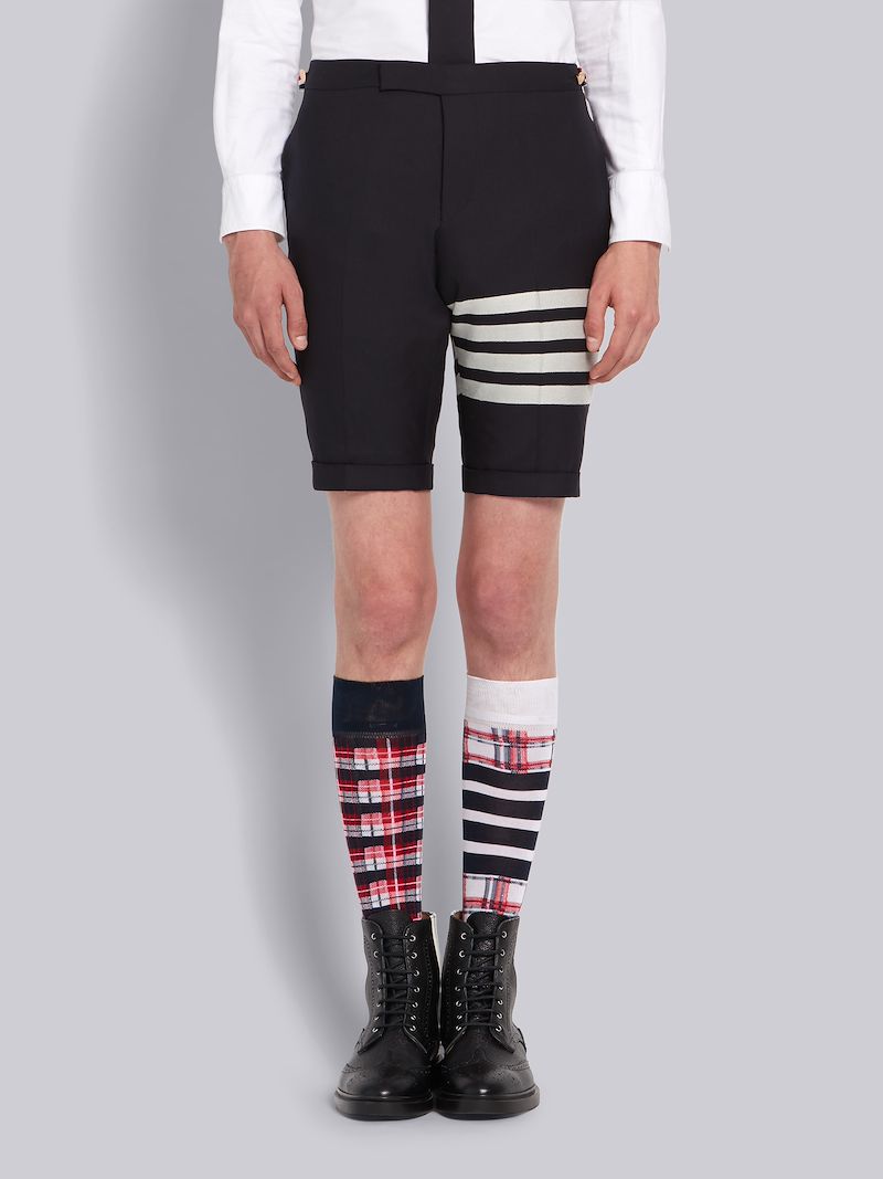 Navy Plain Weave Suiting 4-Bar Shorts