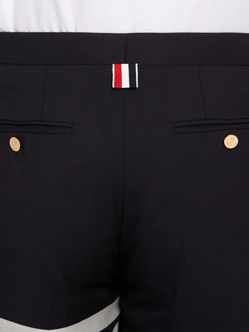 Navy Plain Weave Suiting 4-Bar Shorts