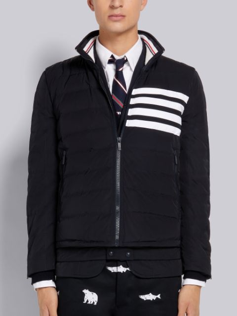 Navy 4-Bar Stripe Hooded Compression Sport Jacket | Thom Browne