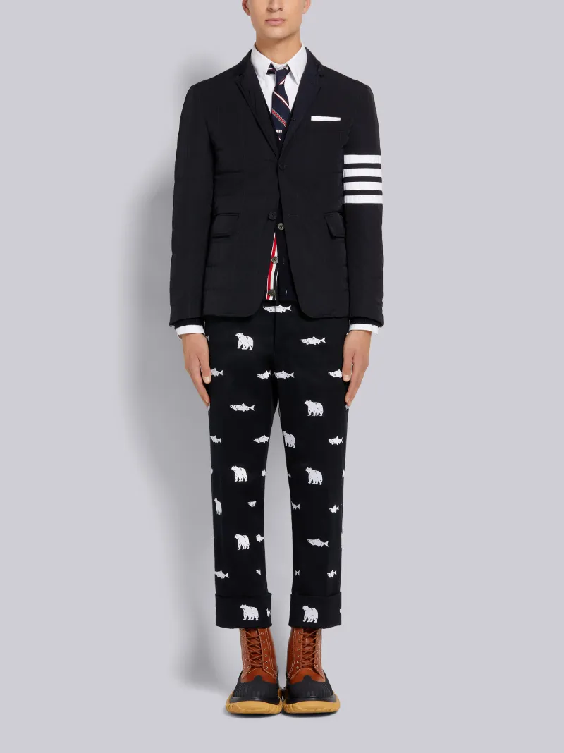 Navy Poly Twill Down-Filled 4-Bar Sport Coat | Thom Browne