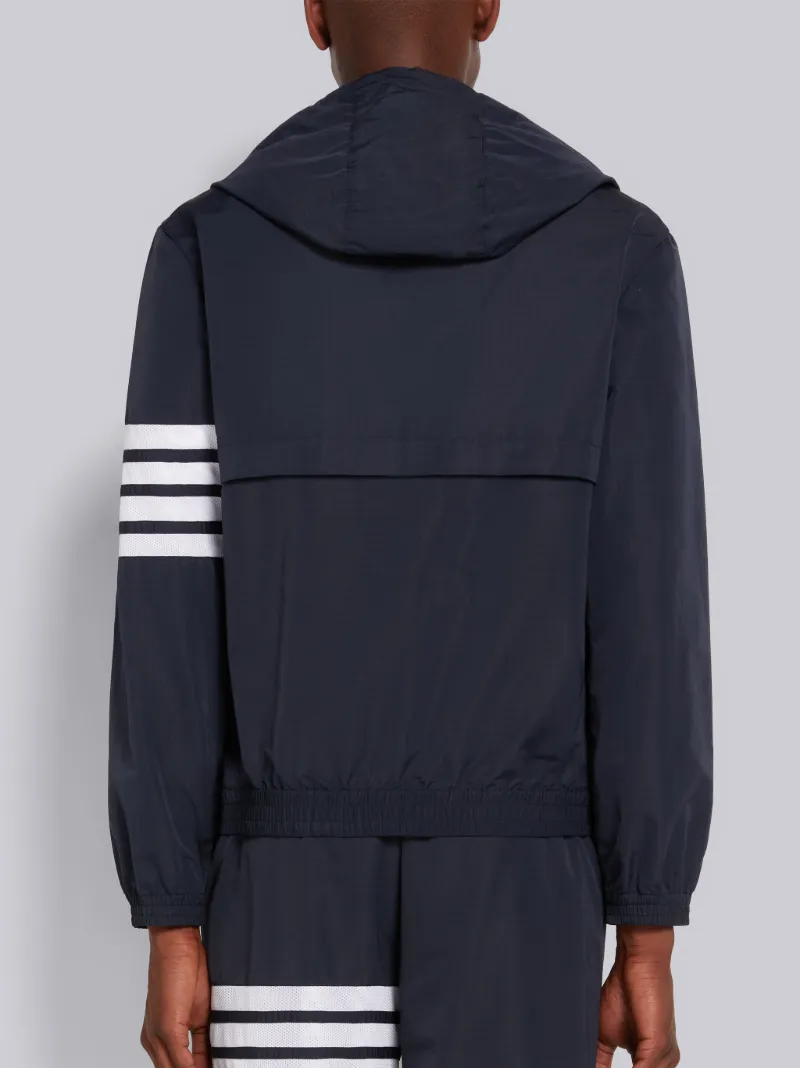 Navy Ripstop Mesh 4-Bar Hooded Zip Up Jacket