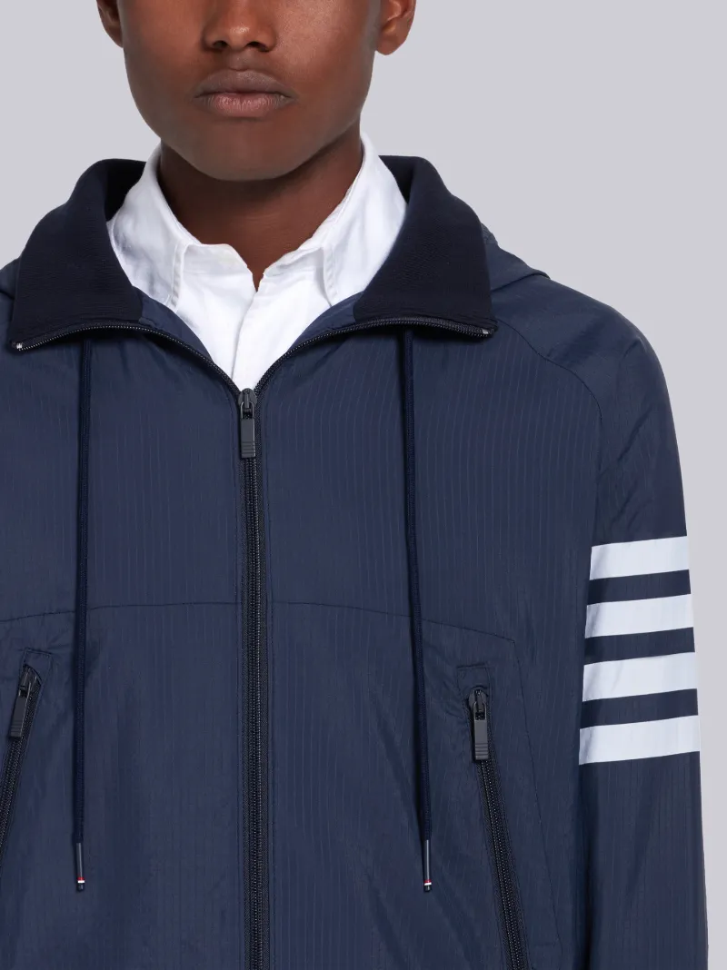 Navy Ripstop Zip-Up 4-Bar Hoodie