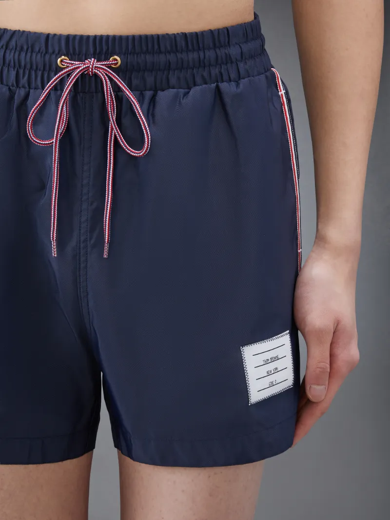 Navy Solid Swim Tech Striped Side Drawcord Waist Swim Short Navy Solid Swim Tech Striped Side Drawcord Waist Swim Short