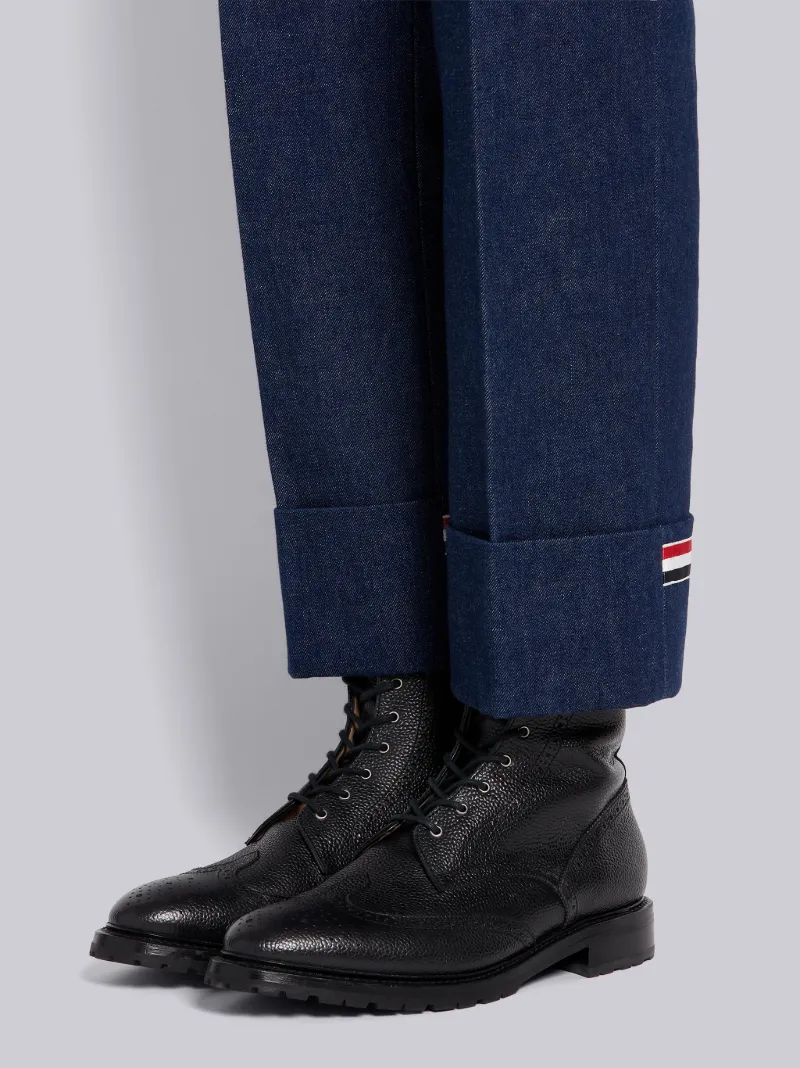 Navy Washed Cotton Denim Deconstructed Cuffed Classic Trouser