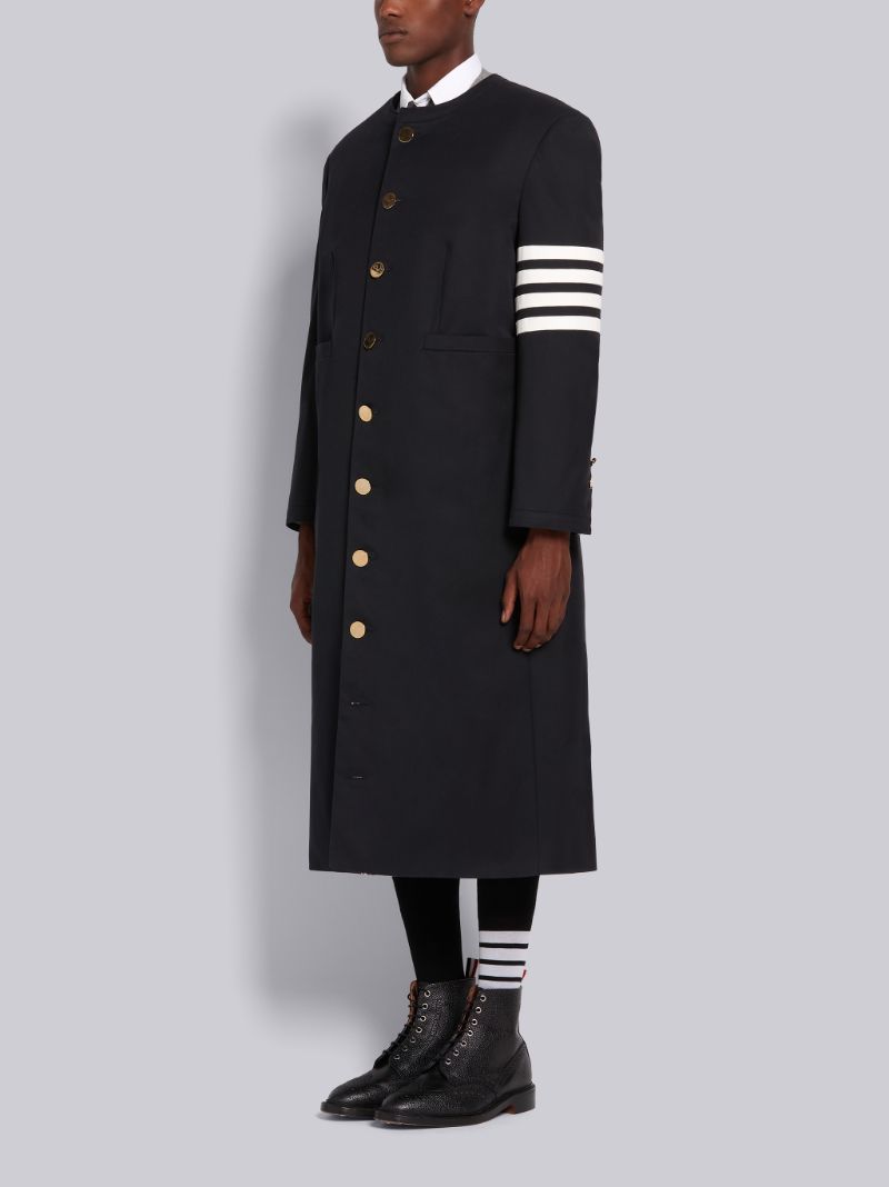 Navy Waterproof Cotton Twill Oversized 4-Bar Cardigan Coat