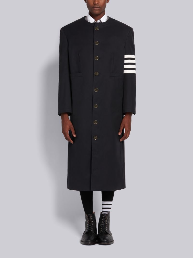 Navy Waterproof Cotton Twill Oversized 4-Bar Cardigan Coat
