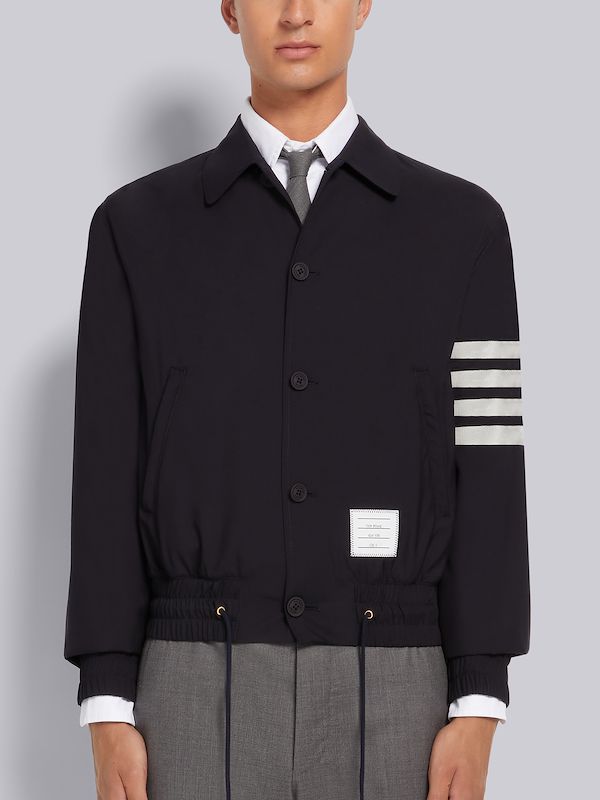 Navy Wool 4-Bar Drawstring Waist Blouson Jacket