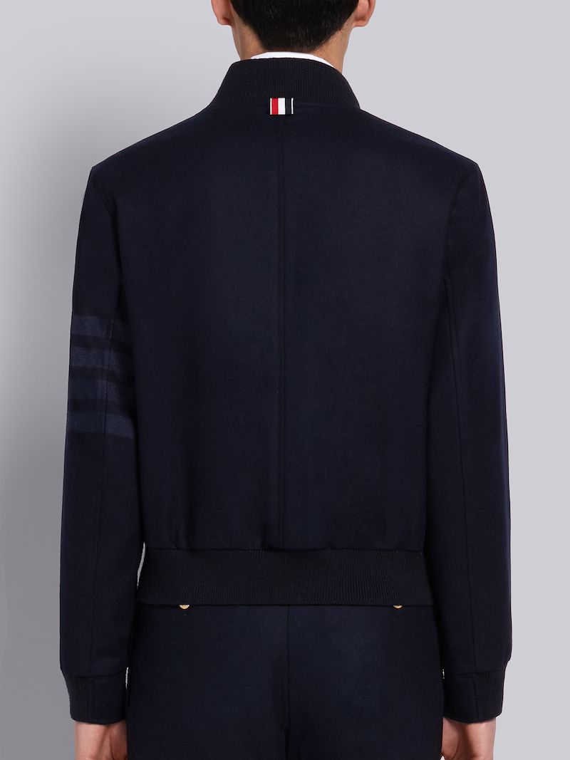Navy Wool Cashmere Flannel Blouson Tonal 4-Bar Jacket