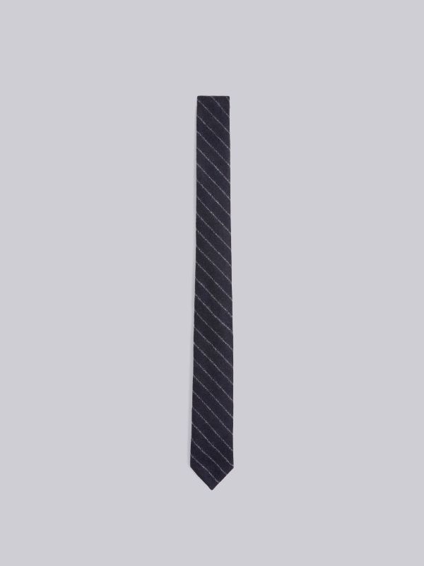 Navy Wool Flannel Tonal Ground Chalk Stripe Classic Tie