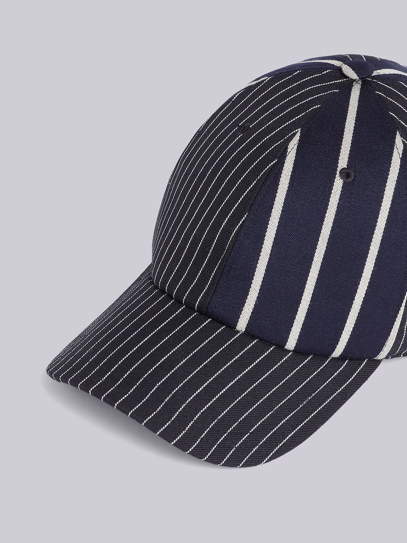 Navy Wool Funmix Uniform Twill Pinstripe Classic 6Panel Baseball Cap Thom Browne Official