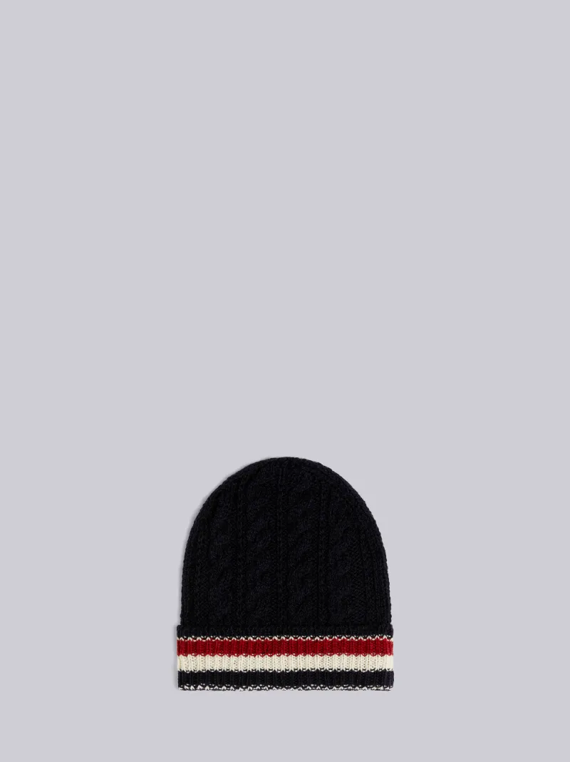 Navy Wool Mohair Tweed Aran Cable 