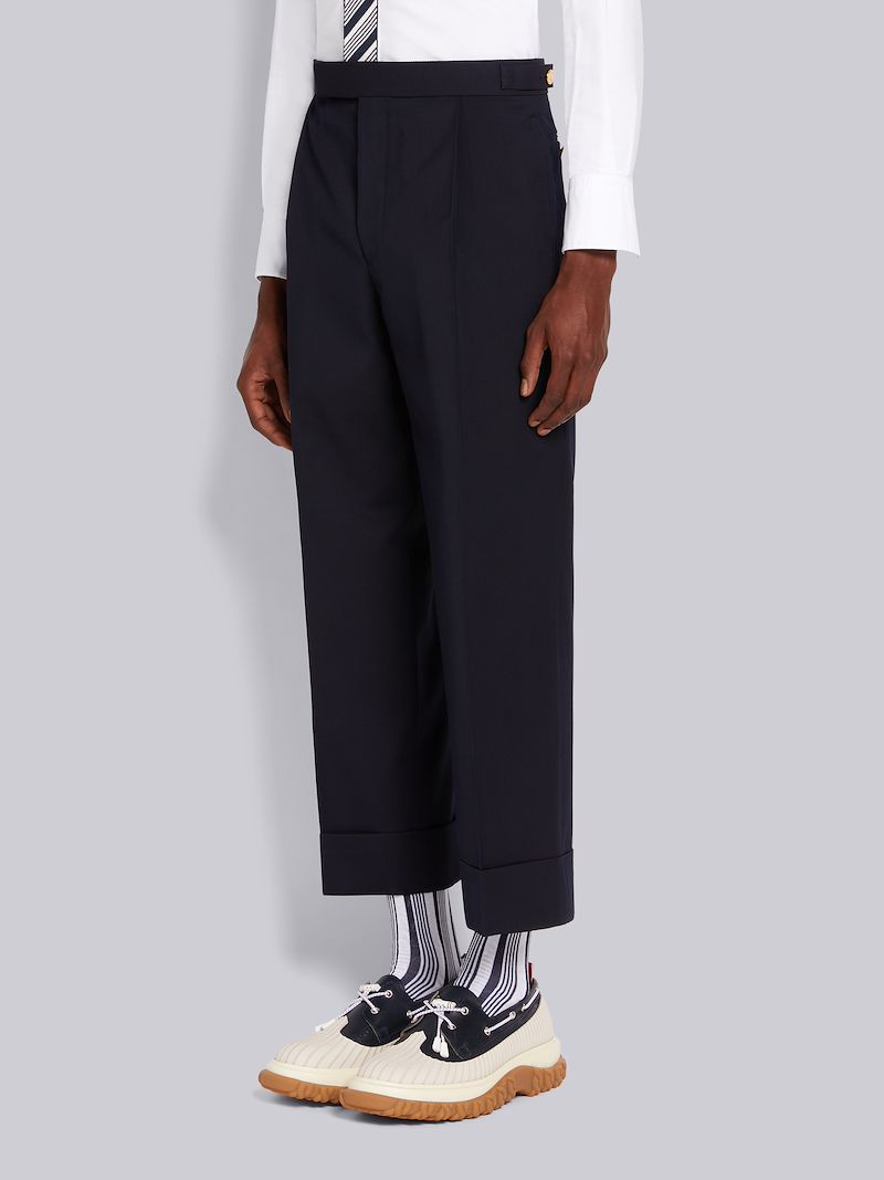 Navy Wool Pique Suiting Single Pleat Trouser