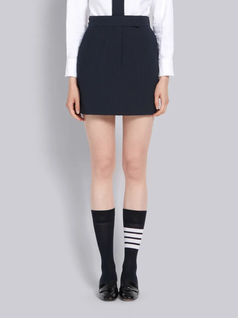 Navy Wool Seersucker Classic Mini Skirt