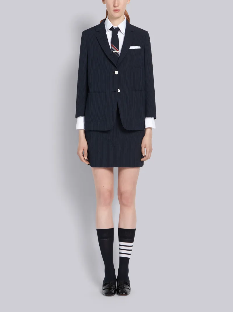 Navy Wool Seersucker Classic Mini Skirt Thom Browne Official