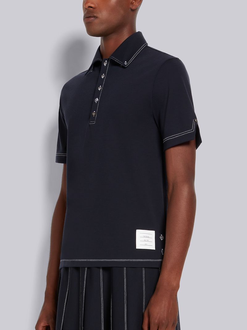 Navy Wool Tech Milano Contrast Stitch Polo