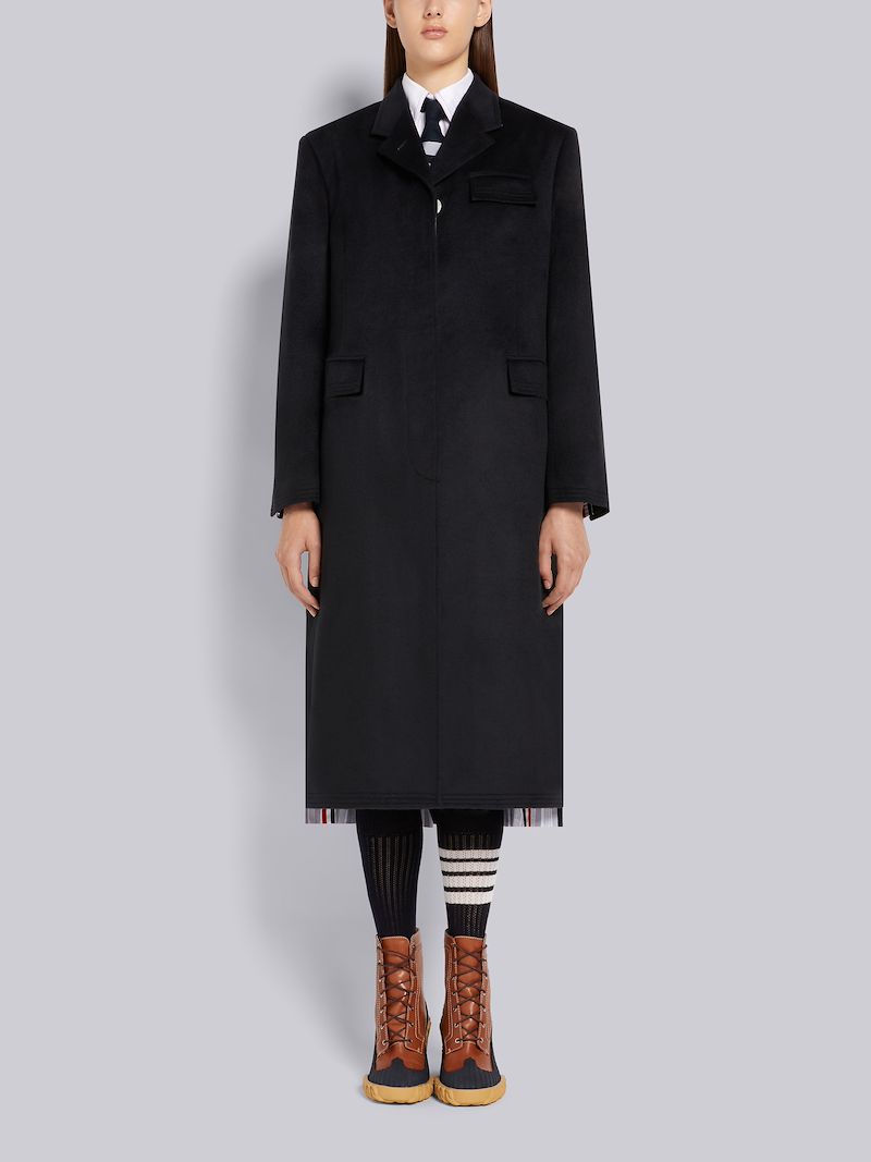 Navy Zibeline Finish Coat Weight Cashmere Oversized Chesterfield Coat