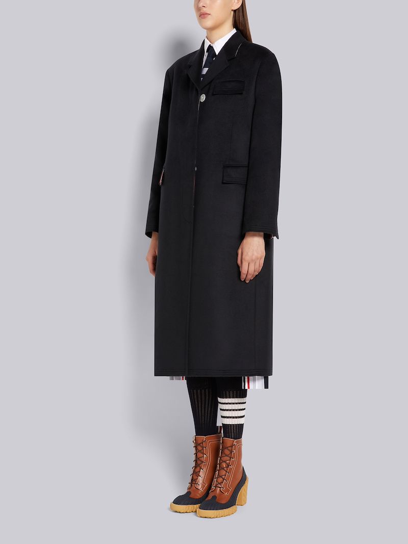 Navy Zibeline Finish Coat Weight Cashmere Oversized Chesterfield Coat