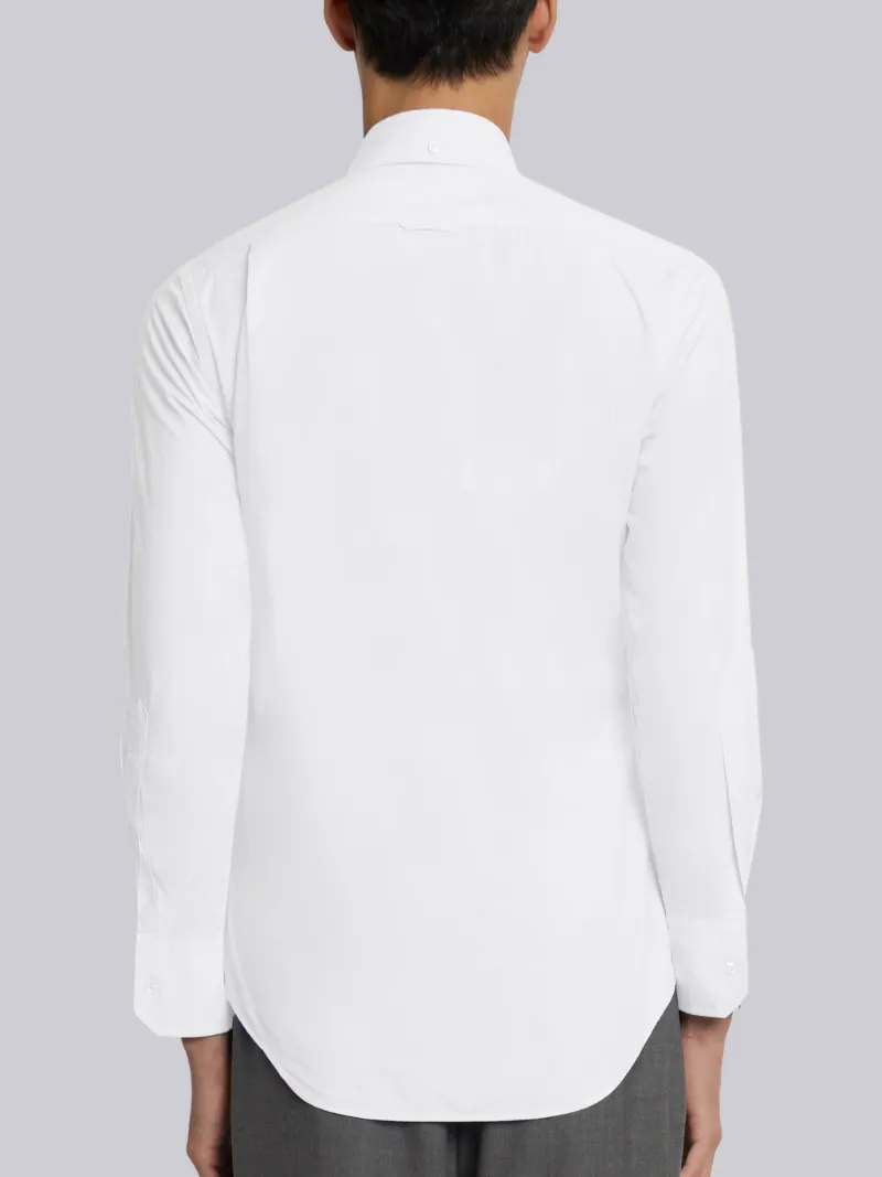 Off White Solid Poplin Stripe Grosgrain Placket Classic Fit Shirt