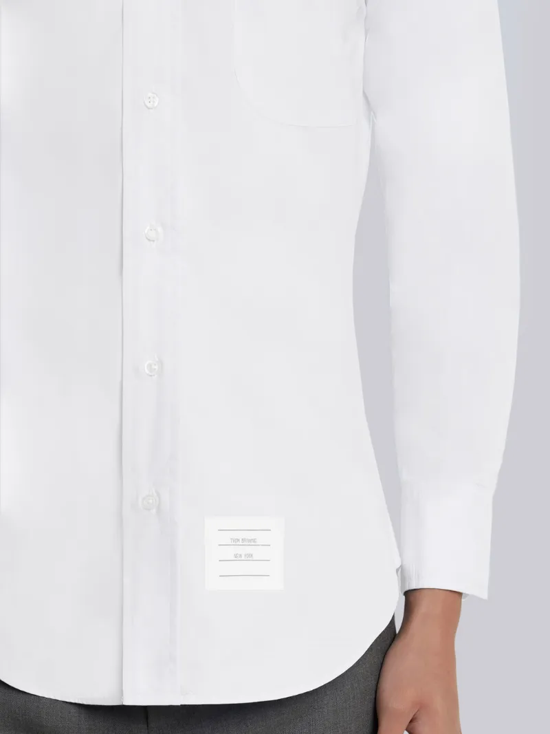 Off White Solid Poplin Stripe Grosgrain Placket Classic Fit Shirt