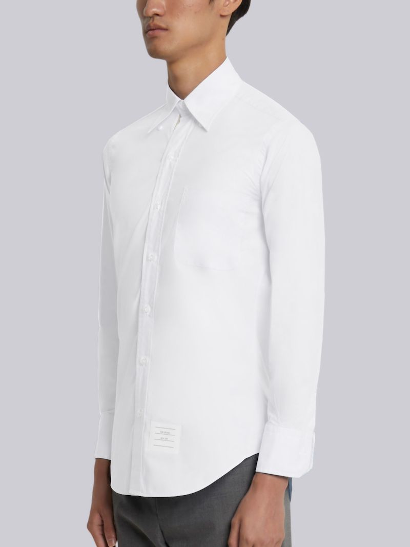 Off White Solid Poplin Stripe Grosgrain Placket Classic Fit Shirt