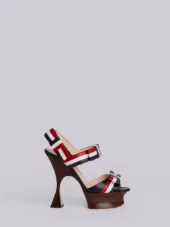 Open Toe Shaped Platform Heel (15 Cm) With Bow Strap In Pebble Lucido Leather & Calf Leather