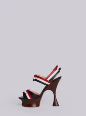 Open Toe Shaped Platform Heel (15 Cm) With Bow Strap In Pebble Lucido Leather & Calf Leather