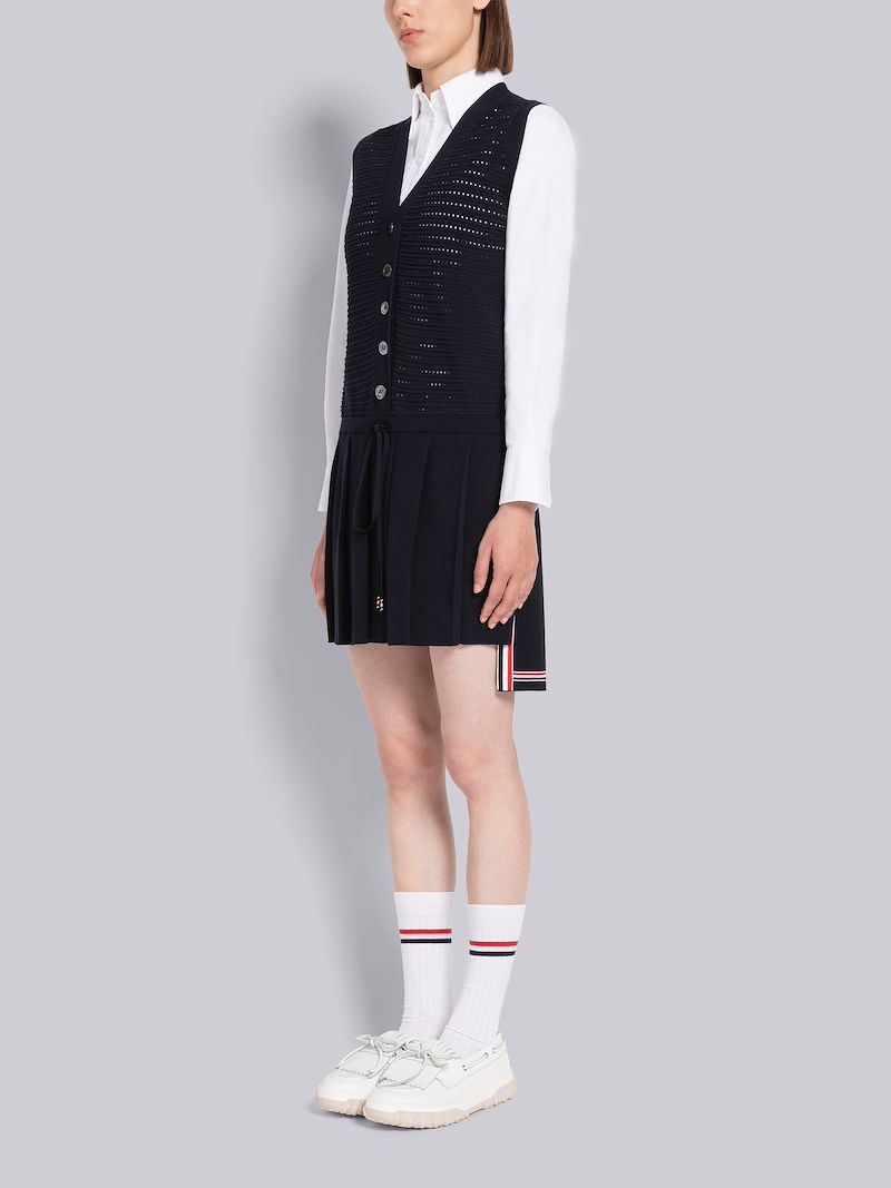 Ottoman Pointelle Pleated Sleeveless Mini Dress