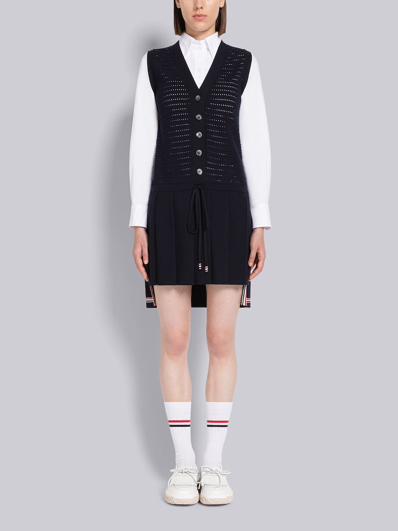 Ottoman Pointelle Pleated Sleeveless Mini Dress