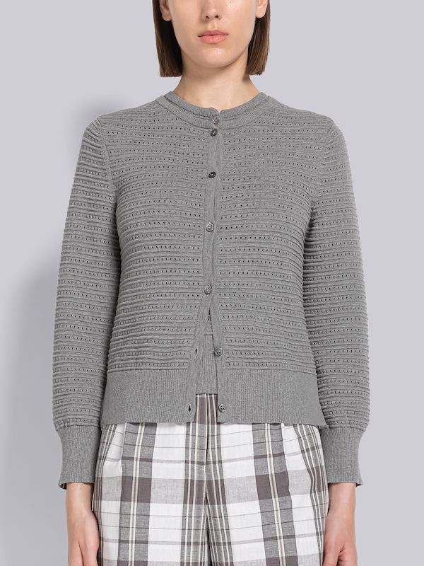 Ottoman Pointelle Stripe Crew Neck Cardigan