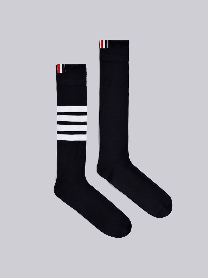 Over The Calf Socks With White 4-Bar Stripe In Lightweight Cotton ...