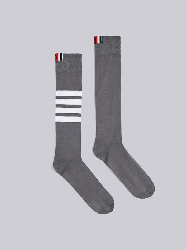 Over the Calf Socks with White 4-Bar Stripe in Lightweight Cotton