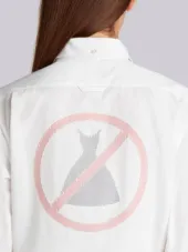 Oversized Long Sleeve Button Down Point Collar Shirt With Tumbholes & 'Too Cold' Icon Applique On Egyptian Cotton Poplin